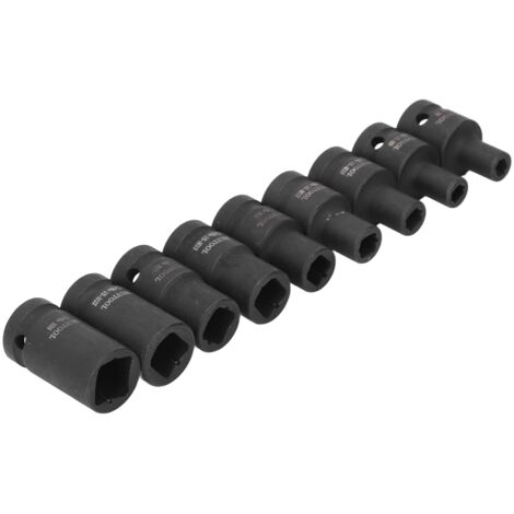 Ensemble de 9 pièces : douille carrée de 1/2 pouce, douille inversée, clé pneumatique, douille carrée, clé carrée