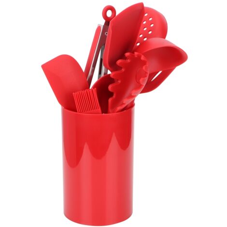 Ensemble de 9 ustensiles de cuisine antiadhésifs rouge : spatule, écumoire et accessoires pour cuisson
