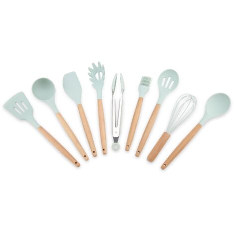 Ensemble de 9 Ustensiles de Cuisine en Silicone Bleu - Outils de Cuisine