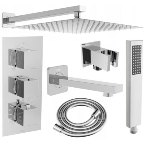 Ensemble de bain-douche encastrable Mexen Cube DR02 avec douche de tête 30 cm, chrome - 77503DR0230-00