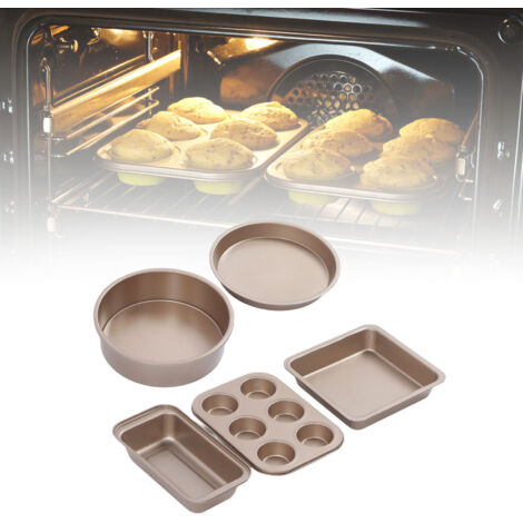 Ensemble de Bakeware Pro - Kit de Moule à Cake Rectangulaire et Pizza en Acier Carbone Gold - Set 6 Pièces Antidérapant