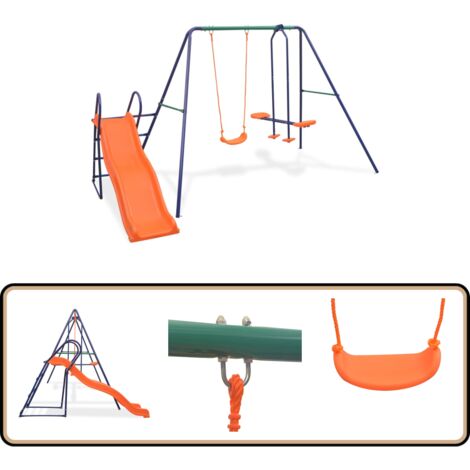 Ensemble de balançoire avec toboggan et 3 sièges Orange - Jeux D'enfants - Balançoire - Toboggan - Aire De Jeu Extérieur - Jouet Enfant
