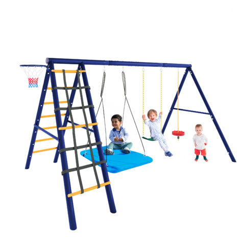 Ensemble de balançoires d'extérieur – 3 balançoires + structure d'escalade + panier de basket, balançoire suspendue, balançoire à sangles, balançoire à corde d'escalade, paradis de jeux en plein air.
