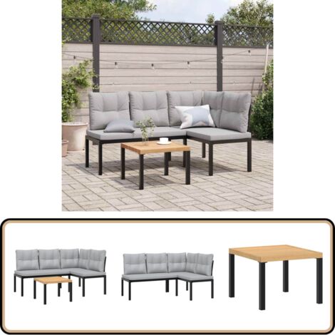 Ensemble de banc de jardin avec coussins 3 pcs noir - Meubles De Jardin - Salon De Jardin - Set De Banquettes - Table Basse - Chaise Longue