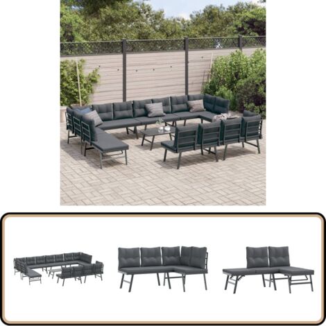 Ensemble de bancs de jardin avec coussins 9 pcs noir - Ensemble Salon De Jardin - Meuble Extérieur - Banc De Jardin - Chaises Longues Réglables - Table Basse