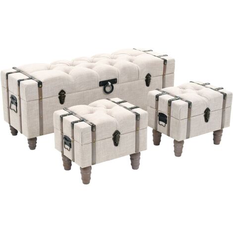 Ensemble de bancs de rangement 3 pcs Bois massif et acier vidaXL - Blanc