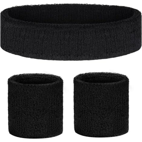 Ensemble de Bandeau de Sport et Bracelets en Coton, Ensemble bandeau anti-entorse et hautement élastique absorbant la transpiration，Accessoires de Fitness pour Hommes et Femmes