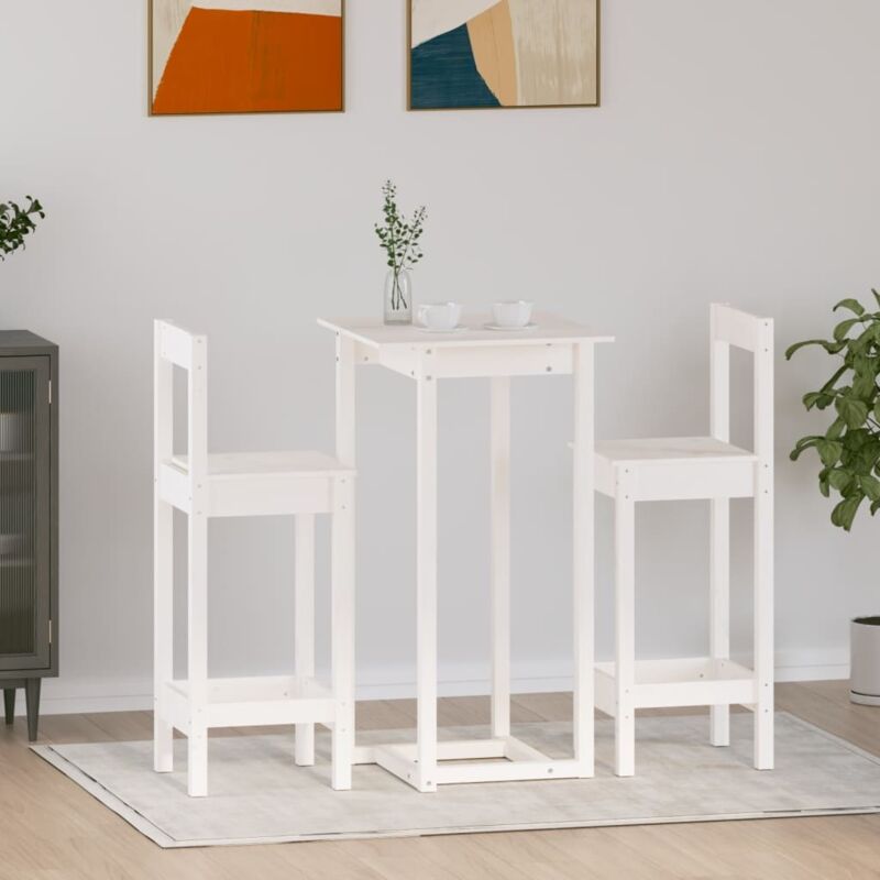 Ensemble de bar 3 pcs Blanc Bois de pin massif