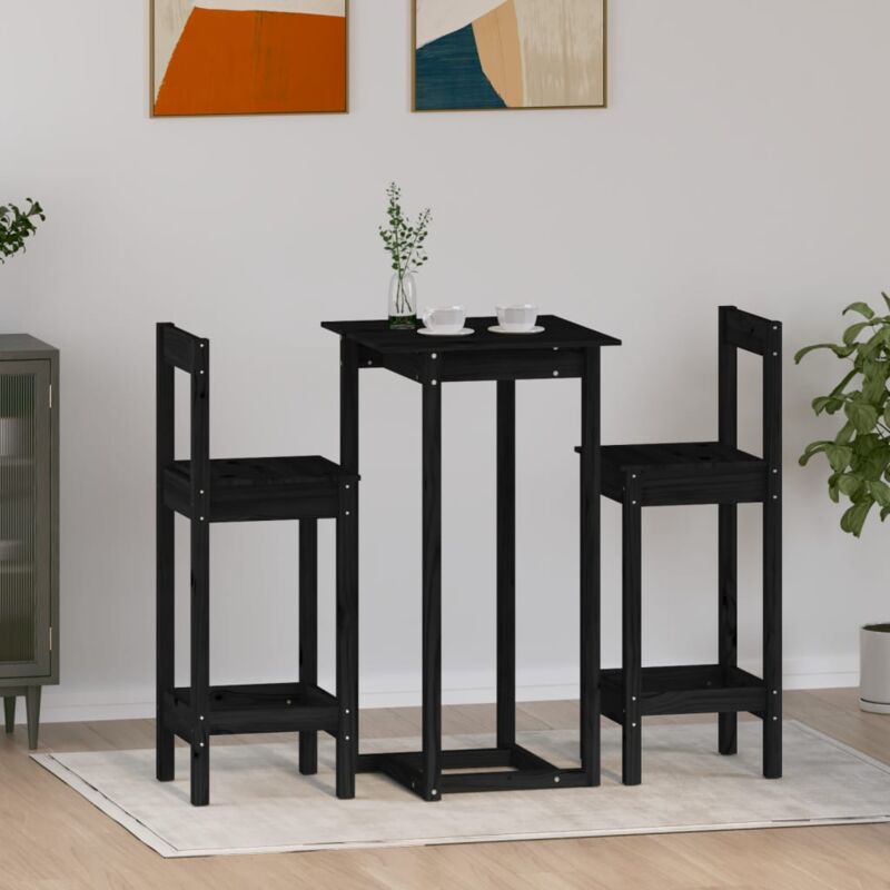 Vidaxl - Ensemble de bar 3 pcs Noir Bois de pin massif
