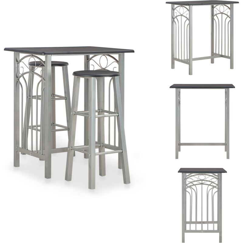 Vidaxl - Ensemble de bar 3 pcs Bois et acier Noir - Ensemble De Bar - Meuble De Salle à Manger - Table De Bar - Tabourets De Bar - Mobilier Extérieur