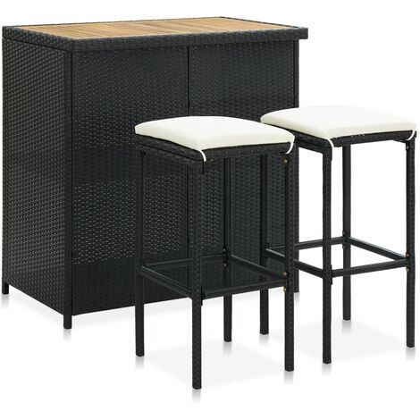 Ensemble de bar 3 pcs Résine tressée Noir 2