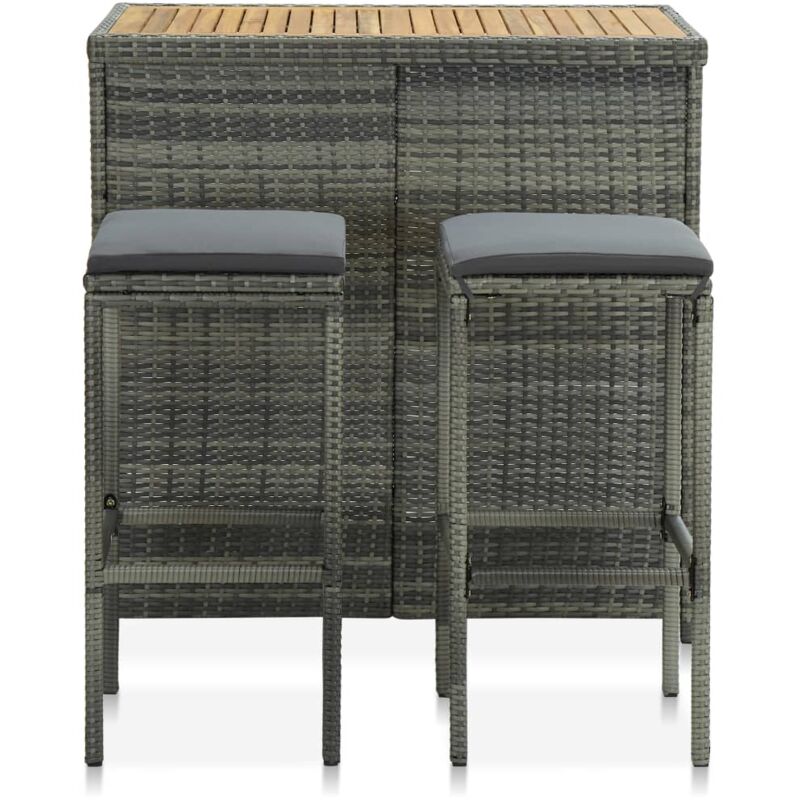 Vidaxl - Ensemble de bar 3 pcs Résine tressée Gris