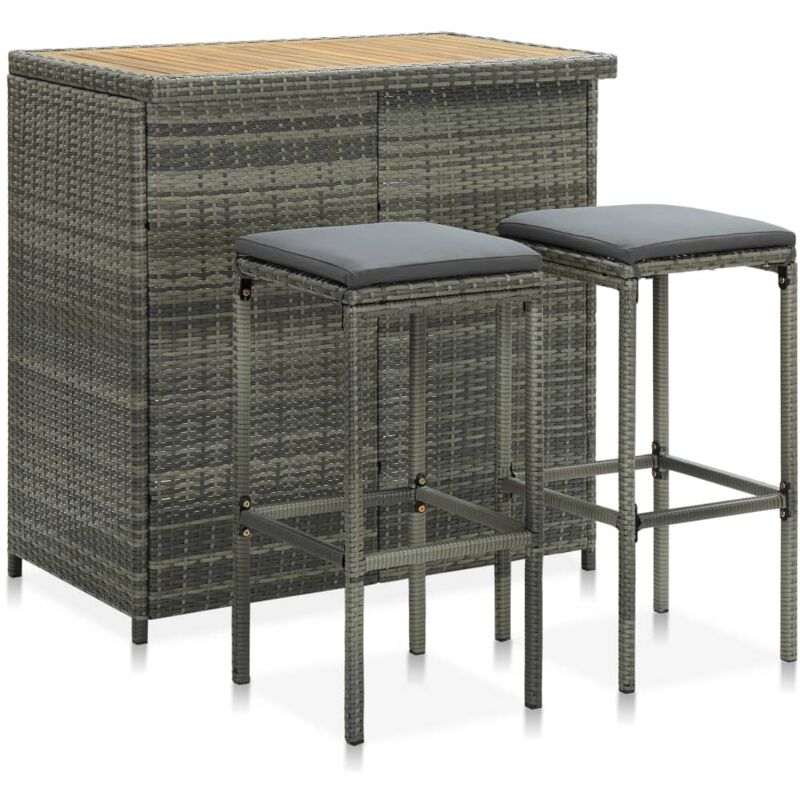 Ensemble de bar 3 pcs Résine tressée Gris Vidaxl