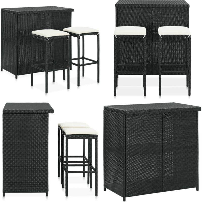 Vidaxl - Ensemble de bar 3 pcs Résine tressée Noir - Ensemble De Bar - Mobilier De Jardin - Set De Bar - Table De Bar - Chaises De Bar - Home & Living
