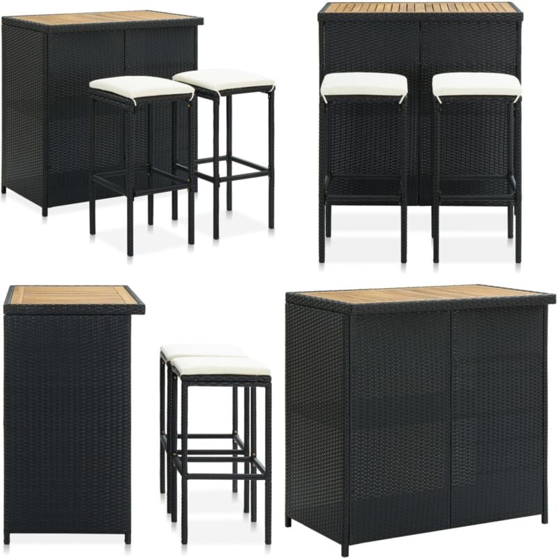 Ensemble de bar 3 pcs Résine tressée Noir - Ensemble De Bar - Mobilier Extérieur - Jardin - Terrasse - Décoration Intérieure - Home & Living