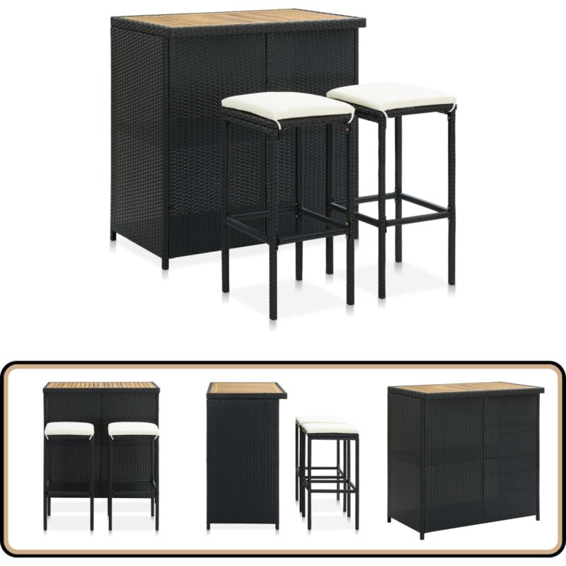 Ensemble de bar 3 pcs Résine tressée Noir - Ensemble De Bar - Mobilier Extérieur - Jardin - Terrasse - Décoration Intérieure