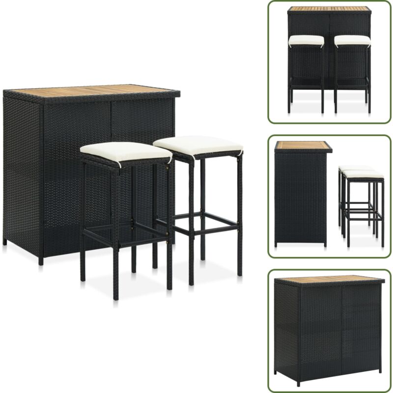 Ensemble de bar 3 pcs Résine tressée Noir - Ensemble De Bar - Mobilier Extérieur - Jardin - Terrasse - Décoration Intérieure