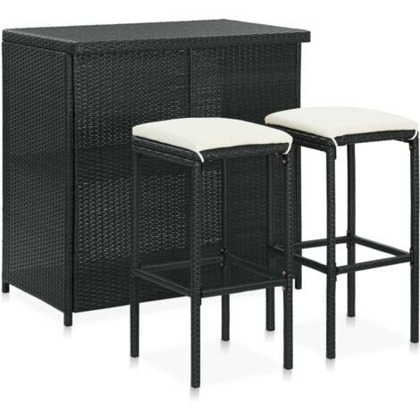 Ensemble de bar 3 pcs Résine tressée Noir vidaXL