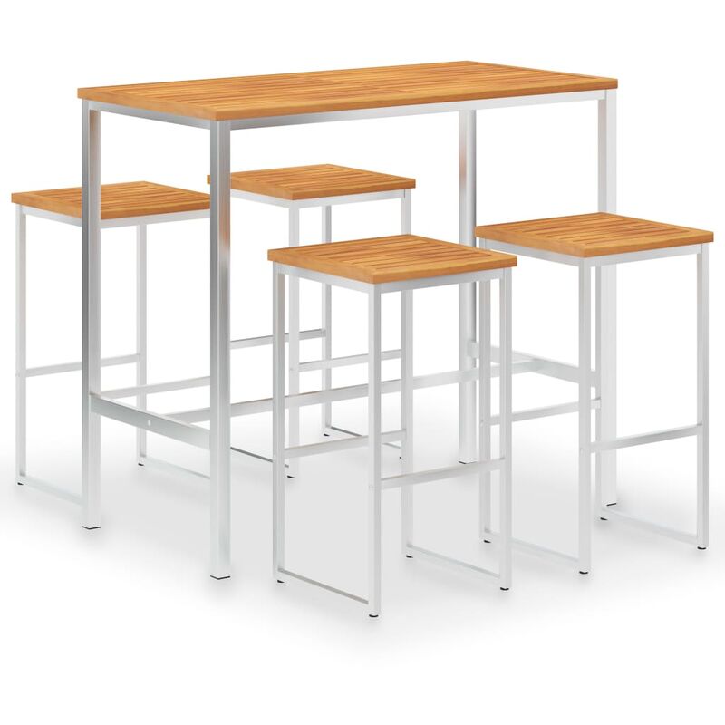 Ensemble de bar 5 pcs Bois d'acacia et acier inoxydable