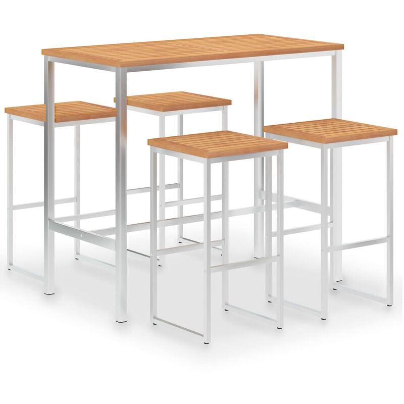 Ensemble de bar 5 pcs Bois de teck solide et acier inoxydable