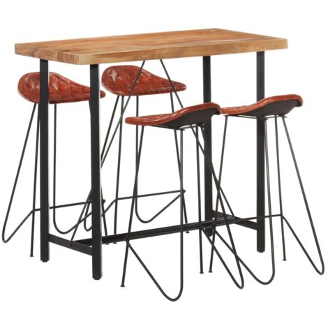 Ensemble de bar 5 pcs Bois solide et cuir véritable vidaXL