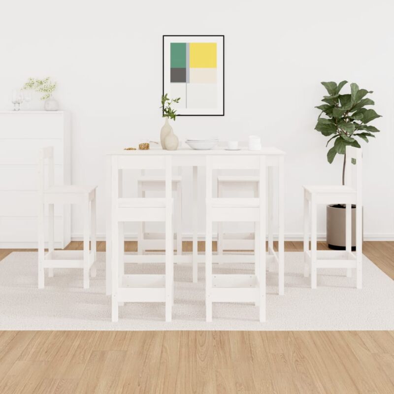 Ensemble de bar 7 pcs Blanc Bois de pin massif