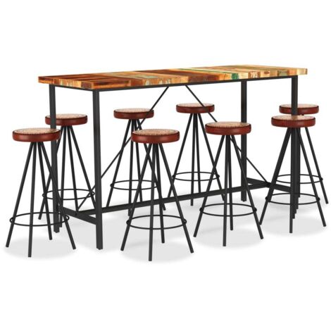 Ensemble de bar 9 pcs Bois de récupération et cuir véritable vidaXL