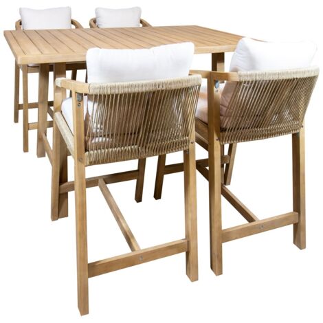 Ensemble de bar avec table haute et chaises en bois d'acacia 4 places, SAONA