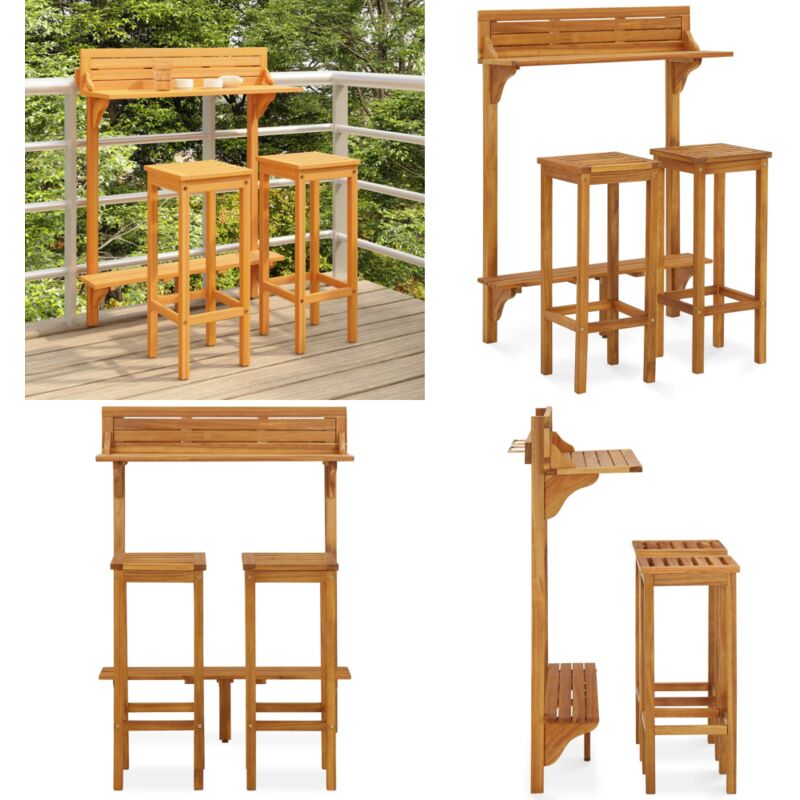 Ensemble de bar de balcon 3 pcs Bois d'acacia solide - Meubles De Jardin - Salon De Jardin - Set De Bar Extérieur - Mobilier Acacia - Table De Bar