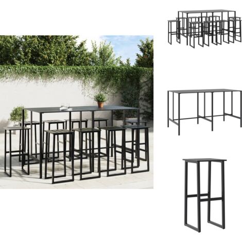 Ensemble de bar de jardin 11 pcs noir acier enduit de poudre - Ensemble De Bar De Jardin - Mobilier De Jardin - Salon De Jardin - Table Et Chaises De Bar - Chaise Bistro