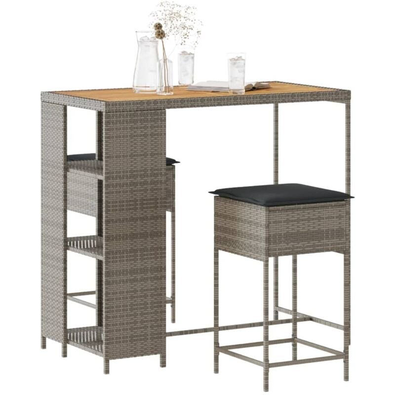 Ensemble de bar de jardin 3 pcs et coussins gris résine tressée vidaXL
