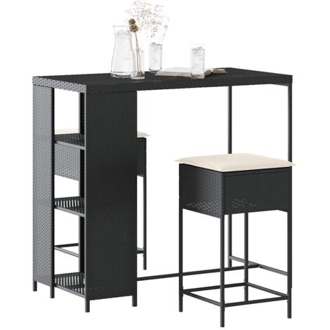 Ensemble de bar de jardin 3 pcs-Bar d'extérieur avec coussins noir poly rotin 316311