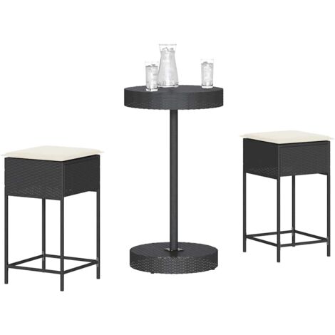 Ensemble de bar de jardin 3 pcs-Bar d'extérieur avec coussins noir poly rotin 331236