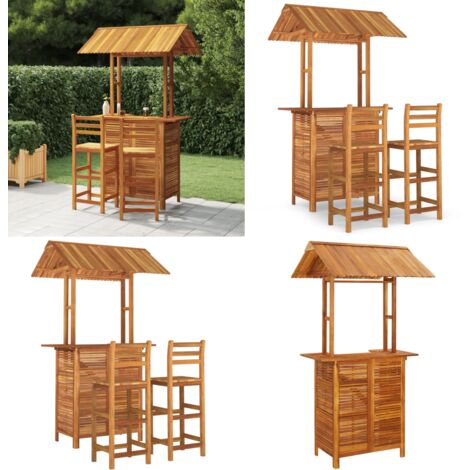 Ensemble de bar de jardin 3 pcs Bois d'acacia solide - Meubles De Jardin - Salon De Jardin - Set De Bar Extérieur - Table Bistro - Chaise De Jardin - Home & Living