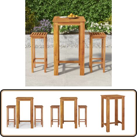 Ensemble de bar de jardin 3 pcs bois d'acacia solide - Salon De Jardin - Meubles De Jardin - Set De Salon De Jardin - Table De Bar Extérieur - Chaises De Bar