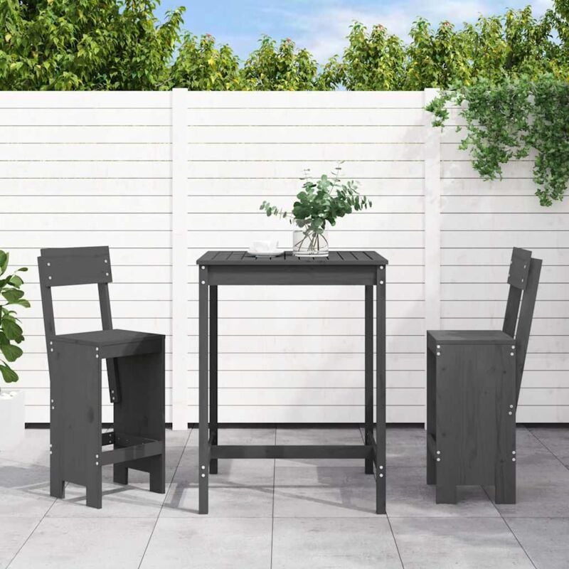 Ensemble de bar de jardin 3 pcs gris bois de pin massif