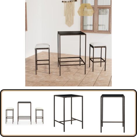 Ensemble de bar de jardin 3 pcs coussins Résine tressée Marron - Ensemble Salon De Jardin - Mobilier De Jardin - Set De Bar Extérieur - Table Basse Extérieure - Chaises De Jardin