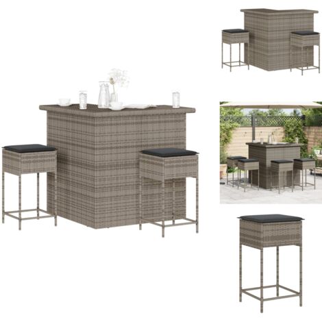 Ensemble de bar de jardin 3 pcs et coussins gris résine tressée - Salon De Jardin - Mobilier Extérieur - Set Salon De Jardin - Table Basse - Chaises De Jardin