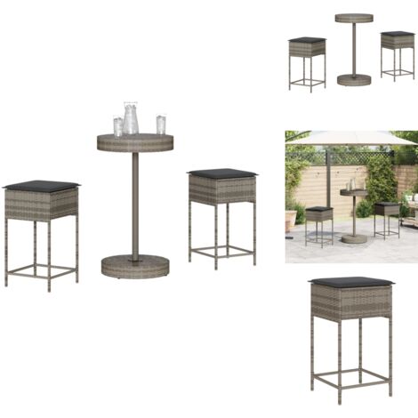 Ensemble de bar de jardin 3 pcs et coussins gris résine tressée - Salon De Jardin - Set Salon De Jardin - Mobilier De Jardin - Table Basse - Chaise Longue