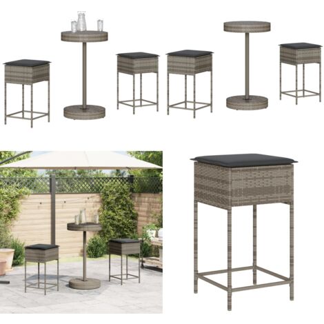 Ensemble de bar de jardin 3 pcs et coussins gris résine tressée - Salon De Jardin - Set Salon De Jardin - Mobilier De Jardin - Table Basse - Chaise Longue - Home & Living