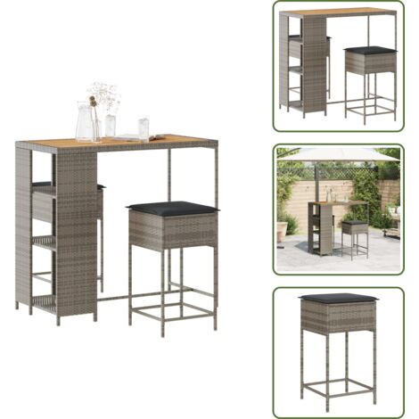 Ensemble de bar de jardin 3 pcs et coussins gris résine tressée - Salon De Jardin - Set Salon De Jardin - Mobilier De Jardin - Table De Jardin - Chaises De Jardin