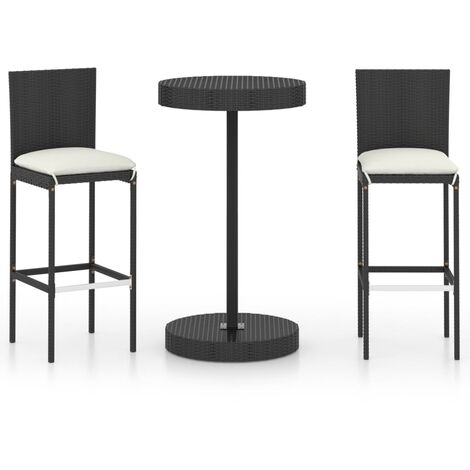 Ensemble de bar de jardin 3 pcs et coussins Résine tressée Noir 2