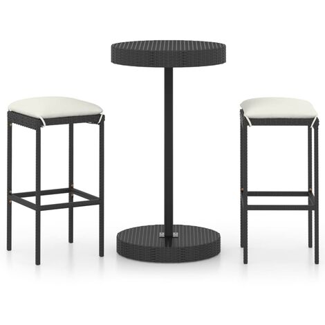 Ensemble de bar de jardin 3 pcs et coussins Résine tressée Noir 7