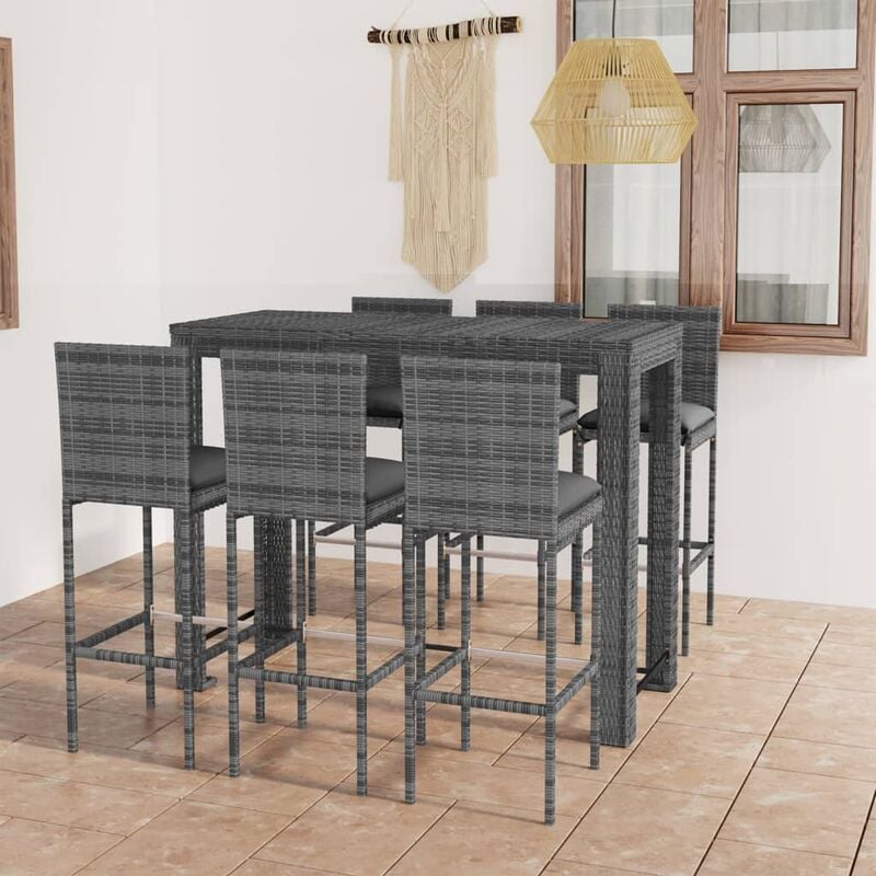 Jeu de bar de jardin 7pcs et coussins anthracite Résine tressée