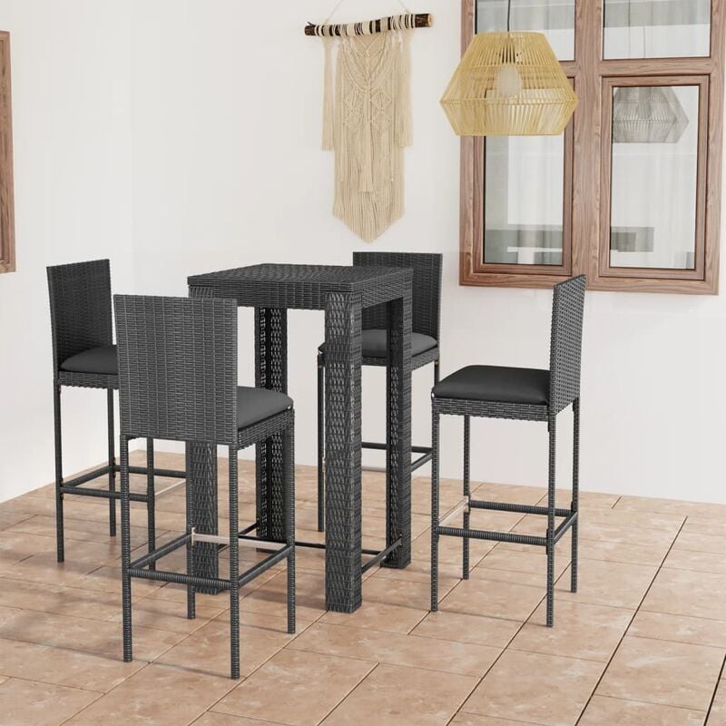 Ensemble de bar de jardin 5 pcs et coussins Résine tressée Gris