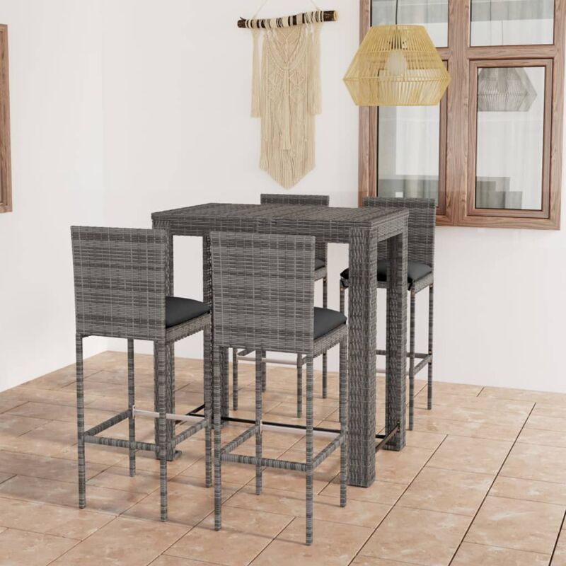 Ensemble de bar d ext&eacute;rieur 5 pcs coussins R&eacute;sine tress&eacute;e Gris