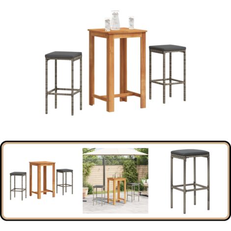 Ensemble de bar de jardin 3 pcs gris bois massif acacia rotin - Ensemble Salon De Jardin - Mobilier De Jardin - Set De Bar Extérieur - Table De Bar - Chaises De Bar