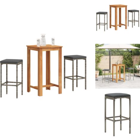 Ensemble de bar de jardin 3 pcs gris bois massif acacia rotin - Ensemble Salon De Jardin - Mobilier De Jardin - Set De Bar Extérieur - Table De Bar - Chaises De Bar