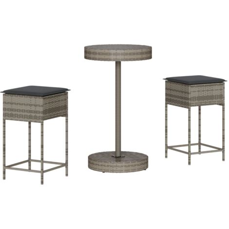Ensemble de bar de jardin 3 pcs  Mobilier de jardin et coussins gris résine tressée