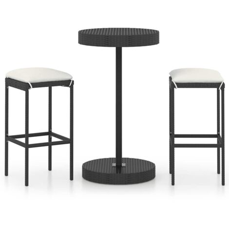 Ensemble de bar de jardin 3 pcs  Mobilier de jardin et coussins Résine tressée Noir